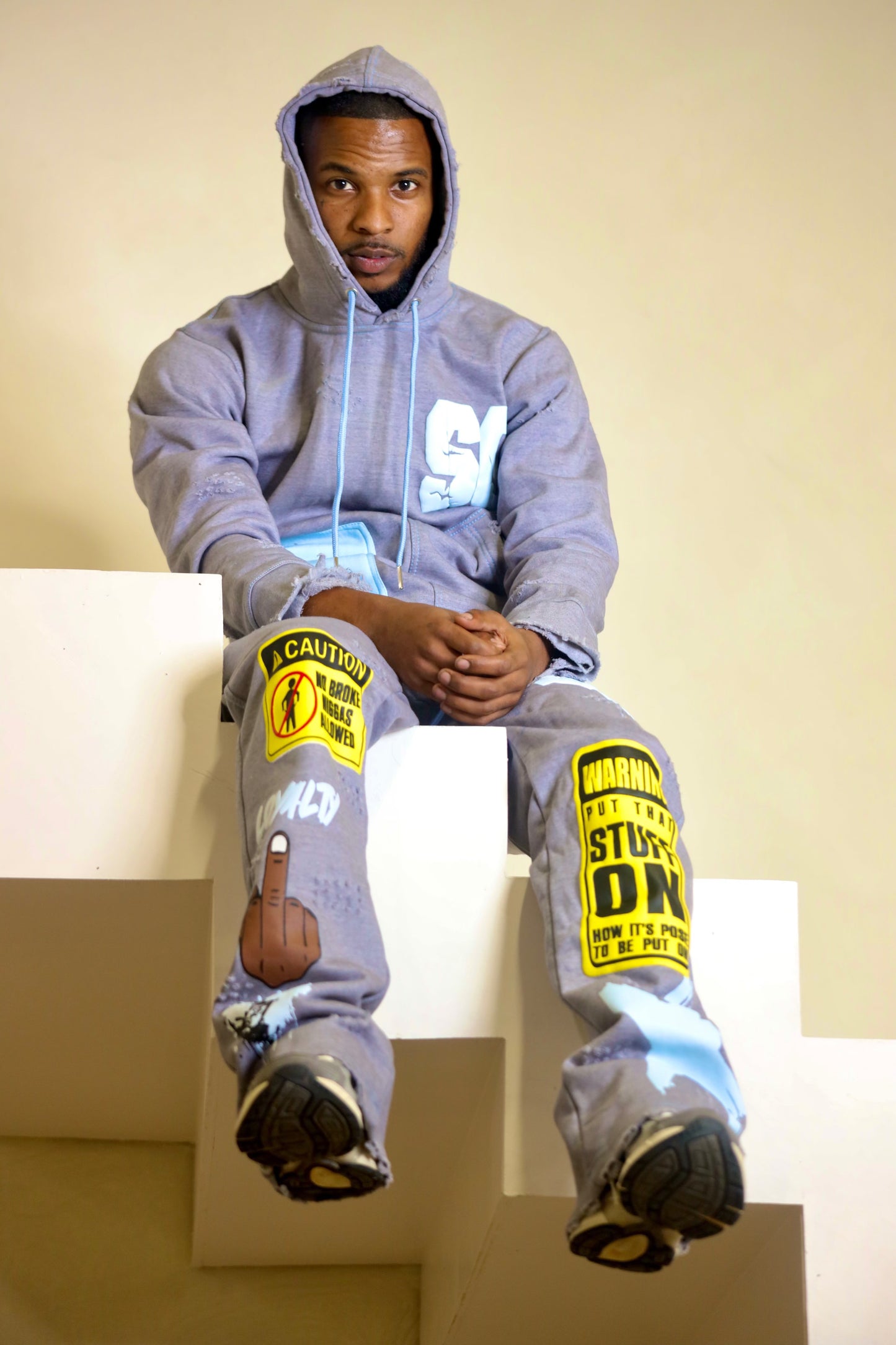 Mens SO Gray & Blue "Caution" Set