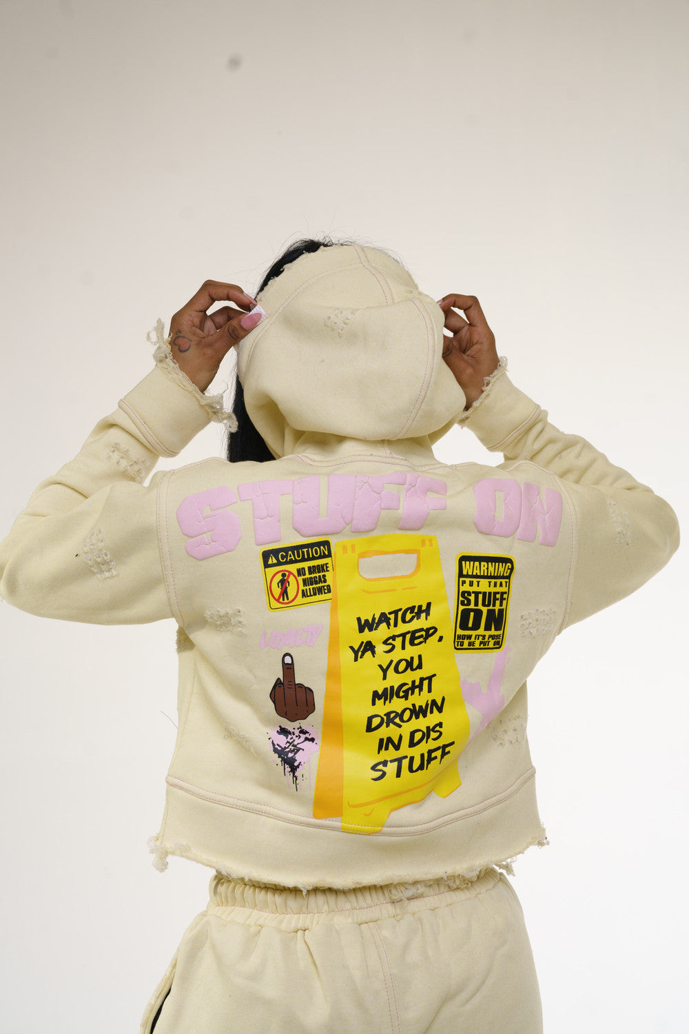 Women's SO Cream & Pink "Caution" Set