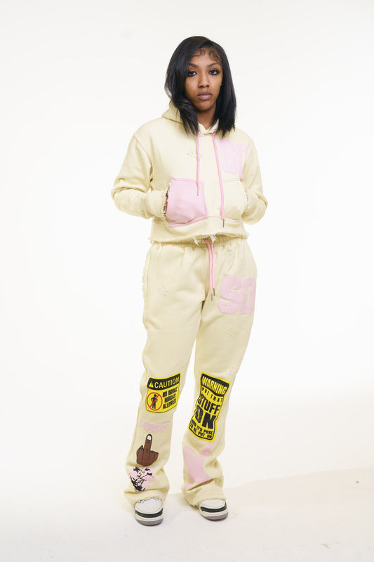 Women's SO Cream & Pink "Caution" Set