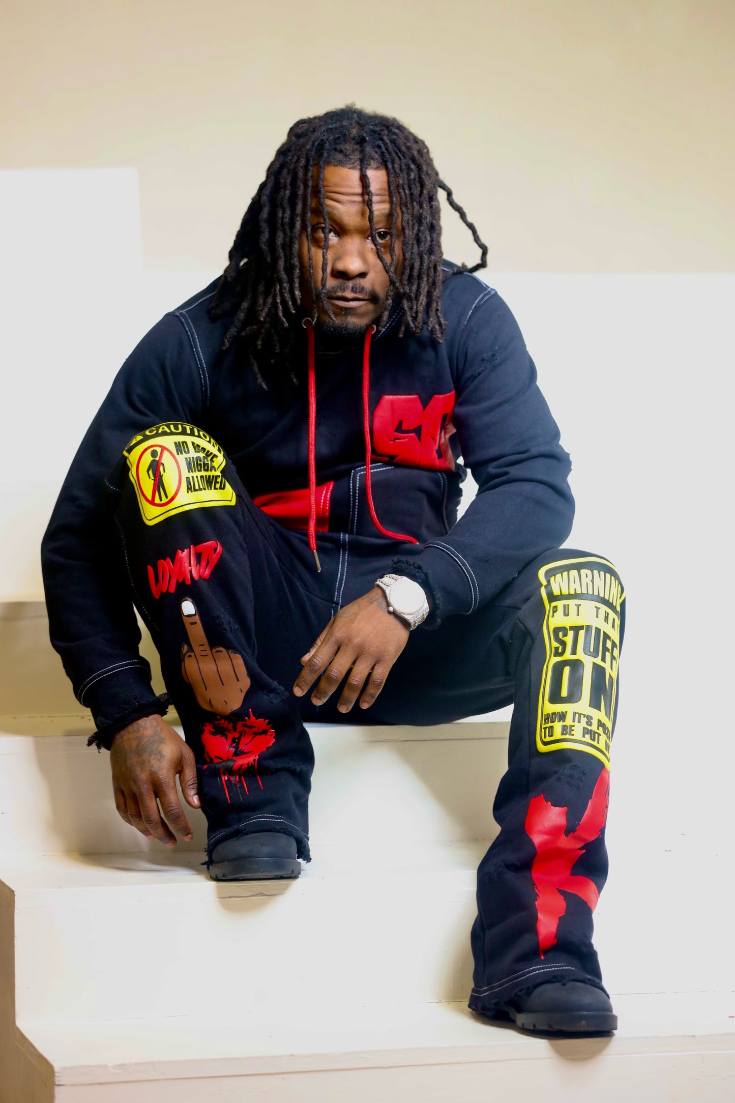 Mens SO Black & Red "Caution" Set